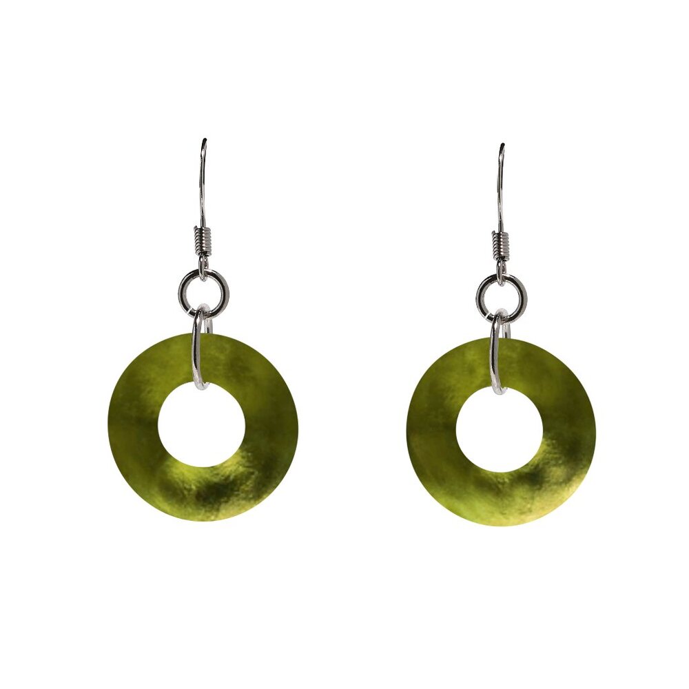Recycled Early 1900's Olive Wine Bottle Glass Hoop Earrings